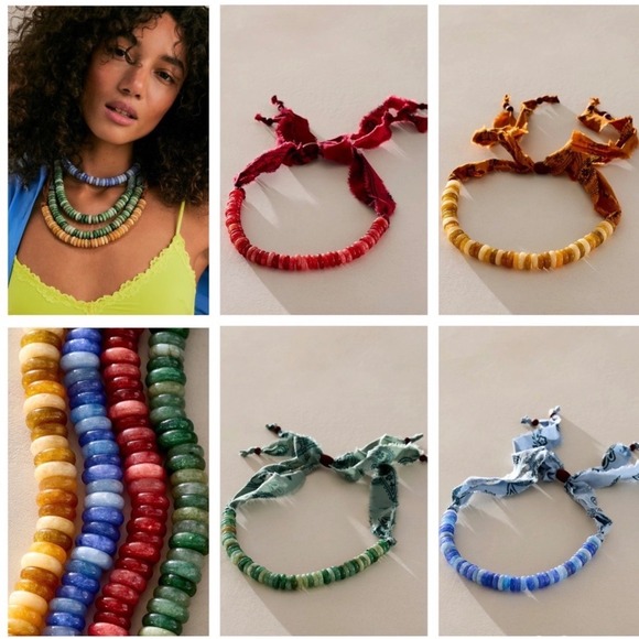 Free People Orion Stone Choker yellow jade bandana semi precious stones new NWT - Picture 2 of 7